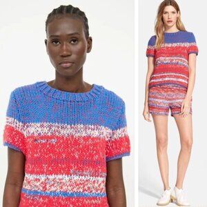 Tory Burch Brilliant Red Mouline Knit Sweater Coastal Preppy Nautical Size Small